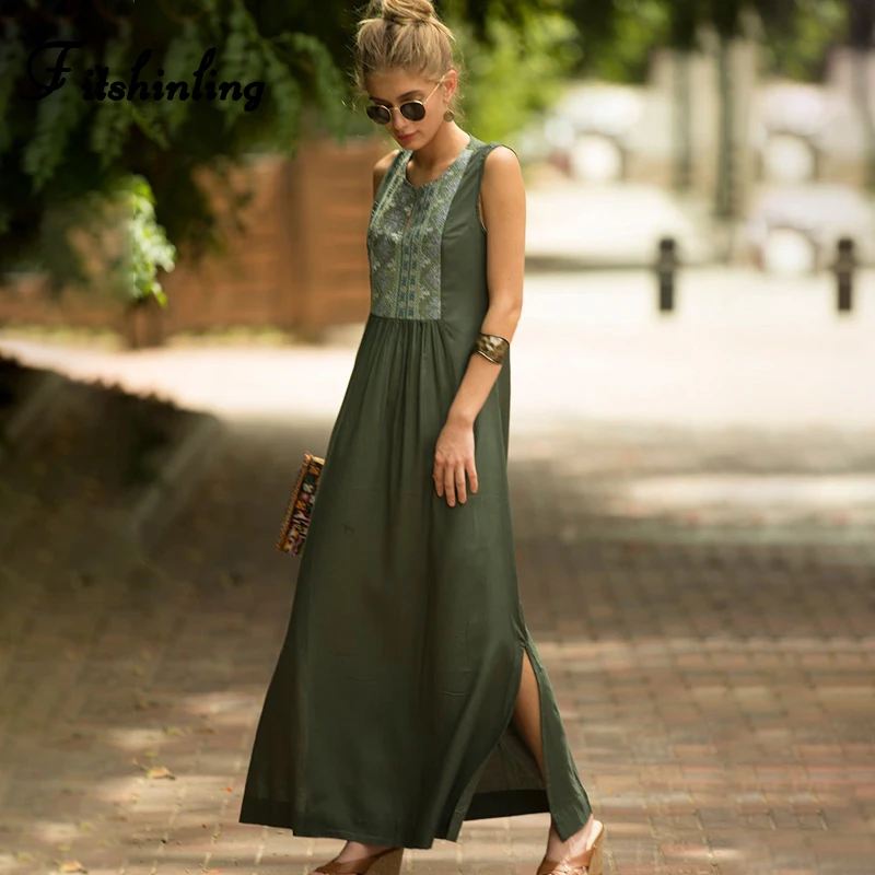 Женское винтажное длинное платье fitshining Пляжное Платье парео армейского зеленого