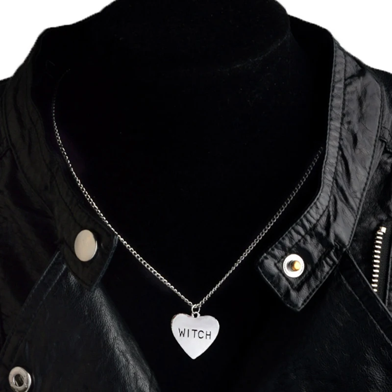 Ожерелье с ведьмой в виде сердца гравировкой готическое колдовство Wiccan Хэллоуин