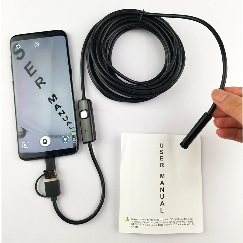 Водонепроницаемый эндоскоп AN100 3 в 1 камера бороскопа Android USB Type C мини 7 мм для
