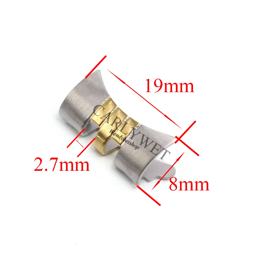 Rolamy 13 17 19 20 22mm New Stainless Steel Silver WatchBand Bracelet Middle polished Curved end Parts 2pcs for strap Rolex