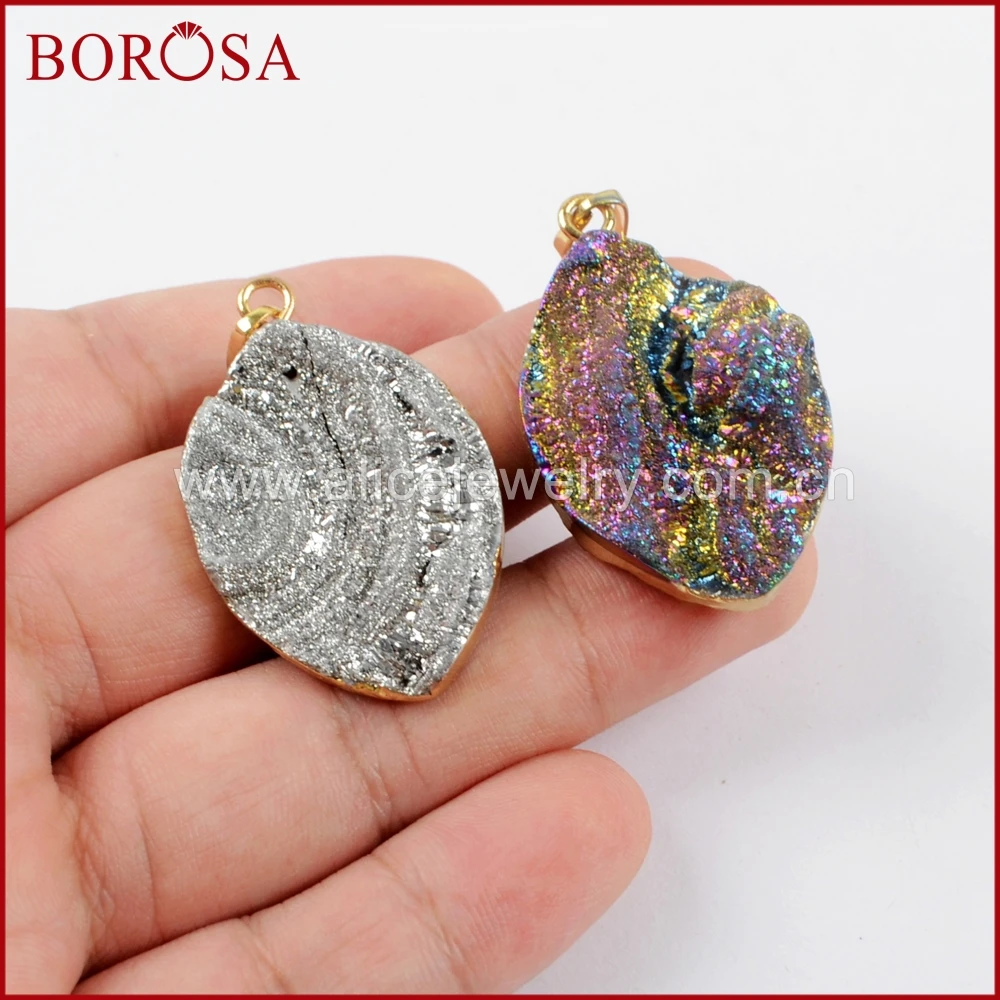 BOROSA 10 шт. Модный Золотой Цвет Маркиза Радуга Титан галактика Друза кварц кулон