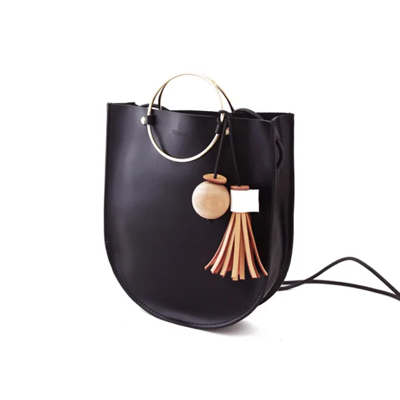 Зима Новое поступление воловья женская сумка ringle tassel crossbody сумка на одно плечо натуральная кожа LY-0247 - Цвет: Черный