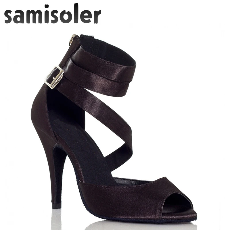 Женская обувь Samisoler из кожи и черной ткани с блестящими лентами для бальных