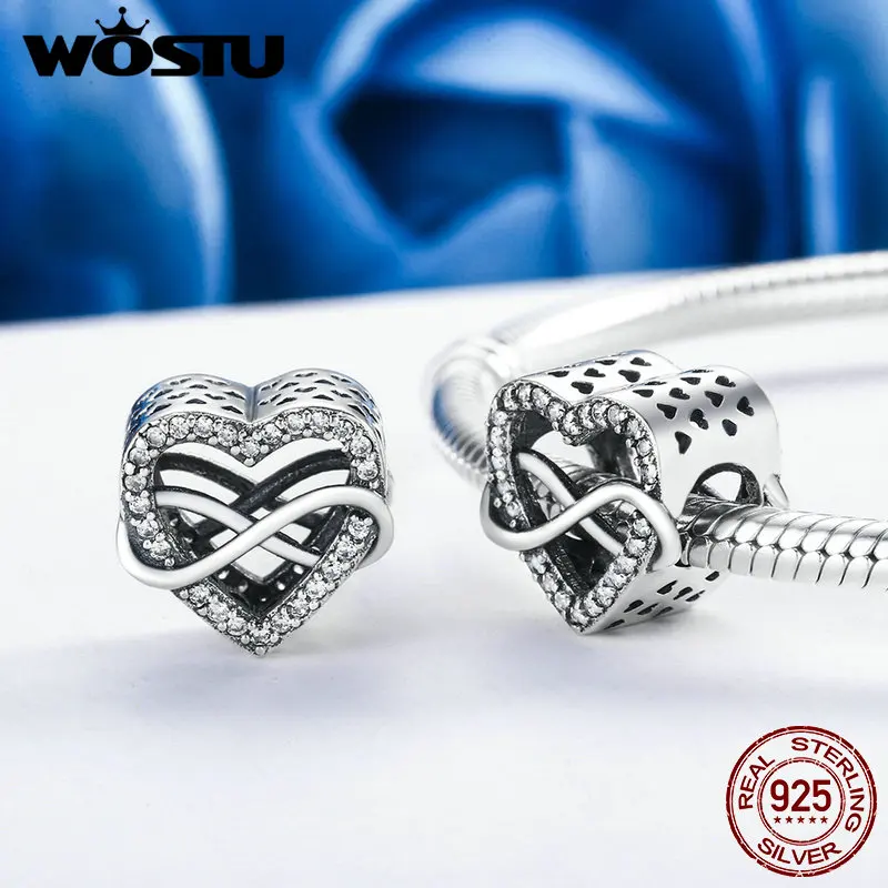 WOSTU, модные, 925 пробы, серебряные, Бесконечная любовь, бесконечность, любовь, бусины, подходят к оригинальному WST, браслеты с подвесками, сделай сам, ювелирное изделие, подарок, FIC432