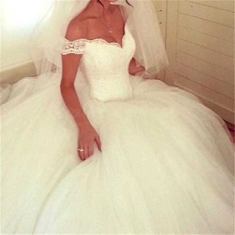 

Off The Shoulder Sweetheart Ball Gown Vestido De Novia Floor Length White Tulle Bridal Gowns High Quality Wedding Dresses