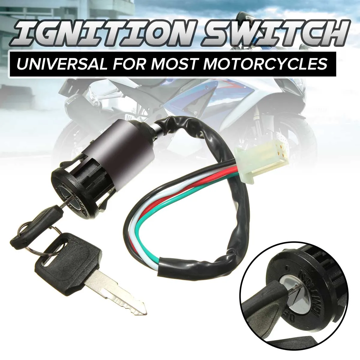 Универсальный переключатель зажигания мотоцикла + 2 ключа для Honda Yamaha Kawasaki Suzuki/KTM