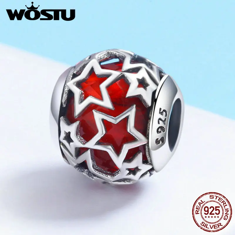 WOSTU модные новые 100% Стерлинговое Серебро 925 пробы Мерцающая звезда Красный