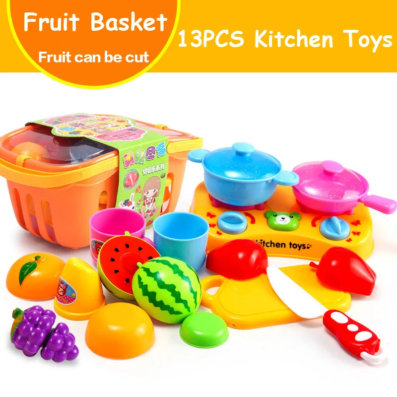 fruit basket set 13 шт. DIY ролевые игры детские Кухня пластик еда игрушка набор пособия по кулинарии резка фрукты овощи Развивающие игрушки для детей - Цвет: fruit basket set