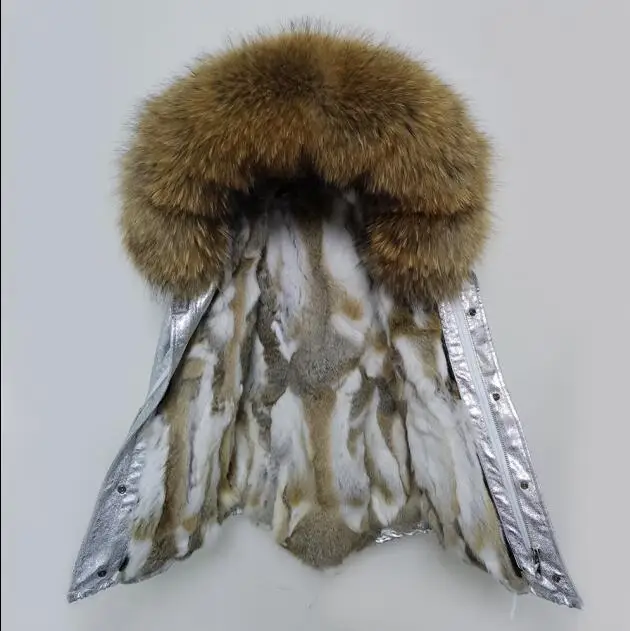 color 1 short Зимняя куртка, съемная меховая подкладка из кроличьего меха, парка, Серебряное пальто, большой воротник из меха енота, пальто с капюшоном, парки, верхняя одежда - Цвет: color 1 short