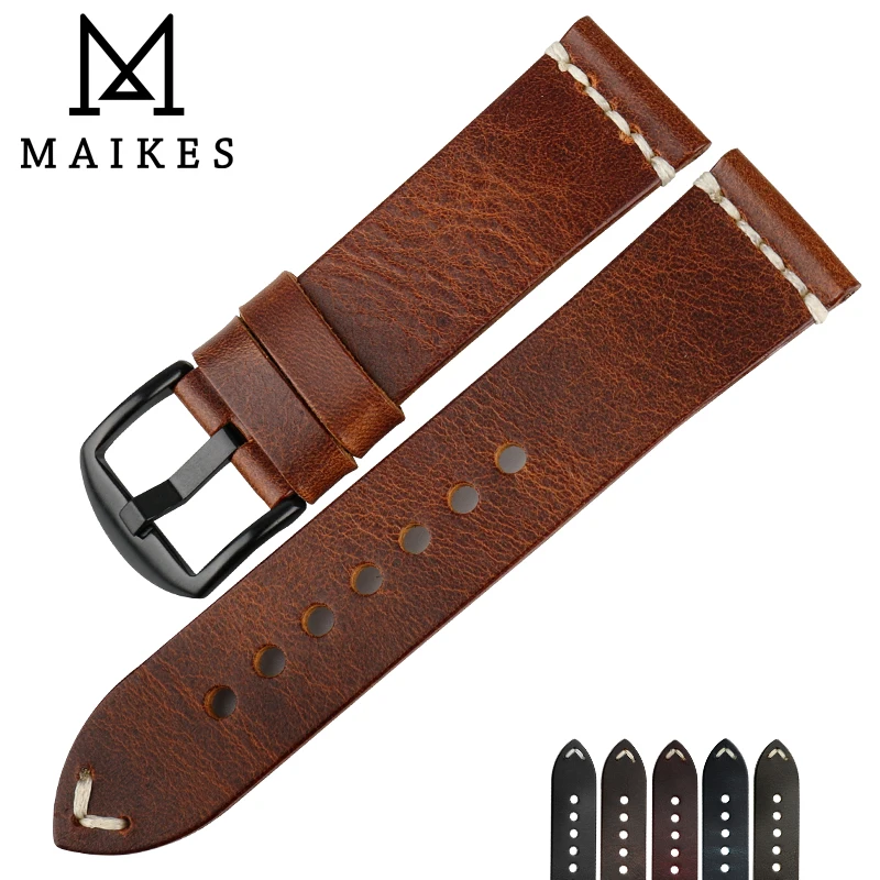 MAIKES винтажные кожаные часы световая полоса коричневый с пряжкой из нержавеющей стали 20 мм 22 мм 24 ремешок для часов, мм ремешок для часов для Omega