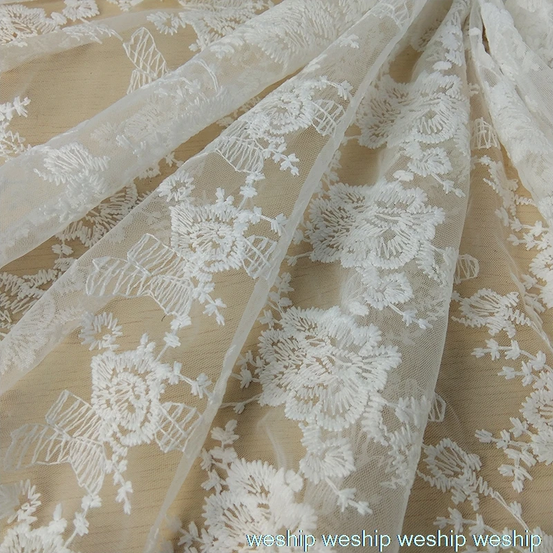 3 ярдов белая роза полые Чистая Пряжа Ткань Вышивка Кружева сетка ткань свадебное
