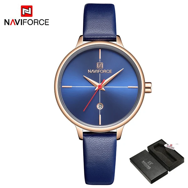 BlueBox NAVIFORCE женские часы Топ бренд класса люкс водонепроницаемые женские часы кожаный ремешок браслет женские часы Новые Relogio Feminino - Цвет: BlueBox