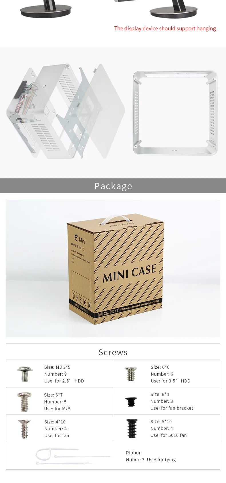 E. mini H80S Mini ITX компьютерный чехол ПК с алюминиевым корпусом шасси с двумя USB3.0 HTPC