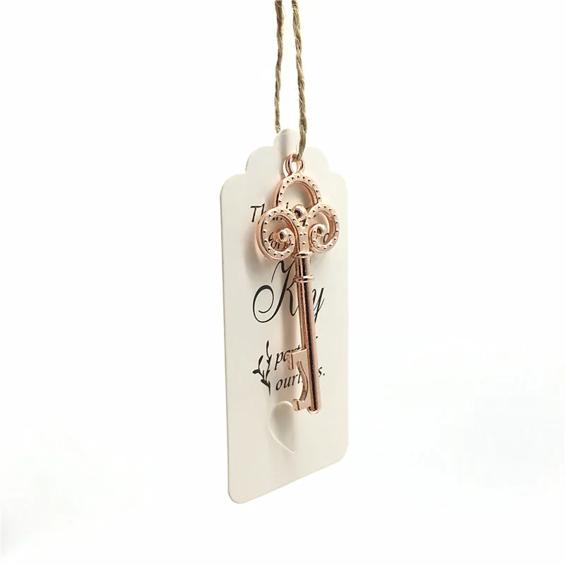 50 set Rose-key-W 50 комплектов(открывалка+ веревка+ бирки), открывалка для бутылок со скелетом, Щепка, карта-метка и коробка, украшение для свадебной вечеринки, подарки для гостей - Цвет: 50 set Rose-key-W