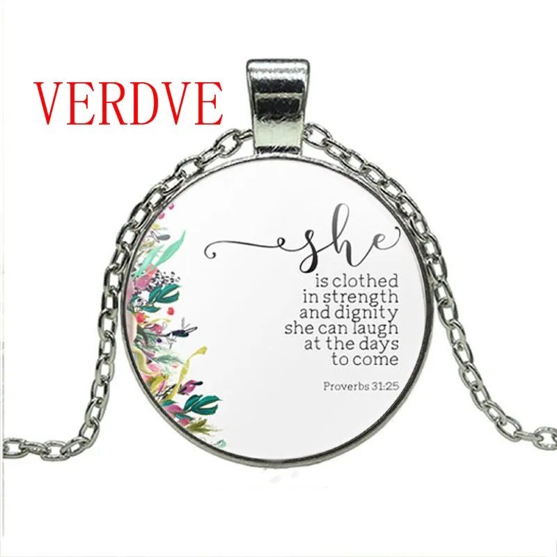 Религиозные украшения она одета в силу и достоинства Притчи 31:25 ожерелье Библия