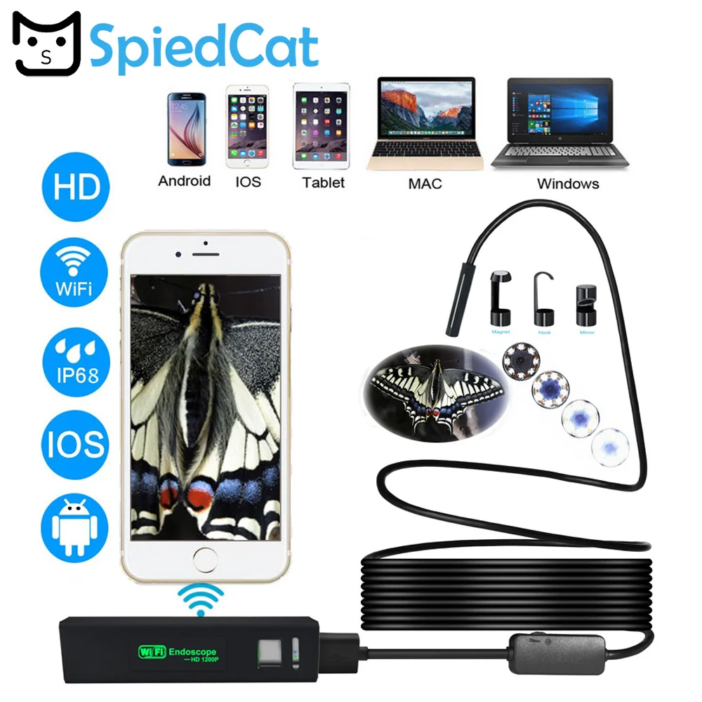 HD Android IOS WiFi эндоскоп камера 8 мм объектив 1 м/2 м/3 5 м/5 м кабельный для ремонта