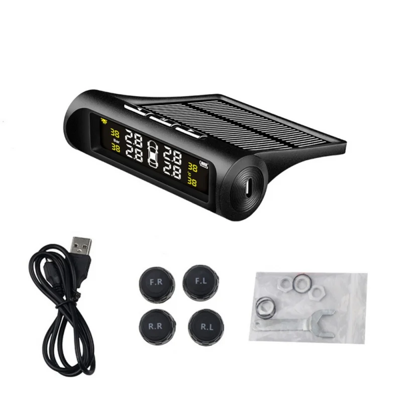 Портативный Солнечная зарядка или USB автомобильный TPMS система контроля давления в шинах HD цифровой ЖК-дисплей Автосигнализация инструмент беспроводной 4 внешних датчика - Тип: Портативный
