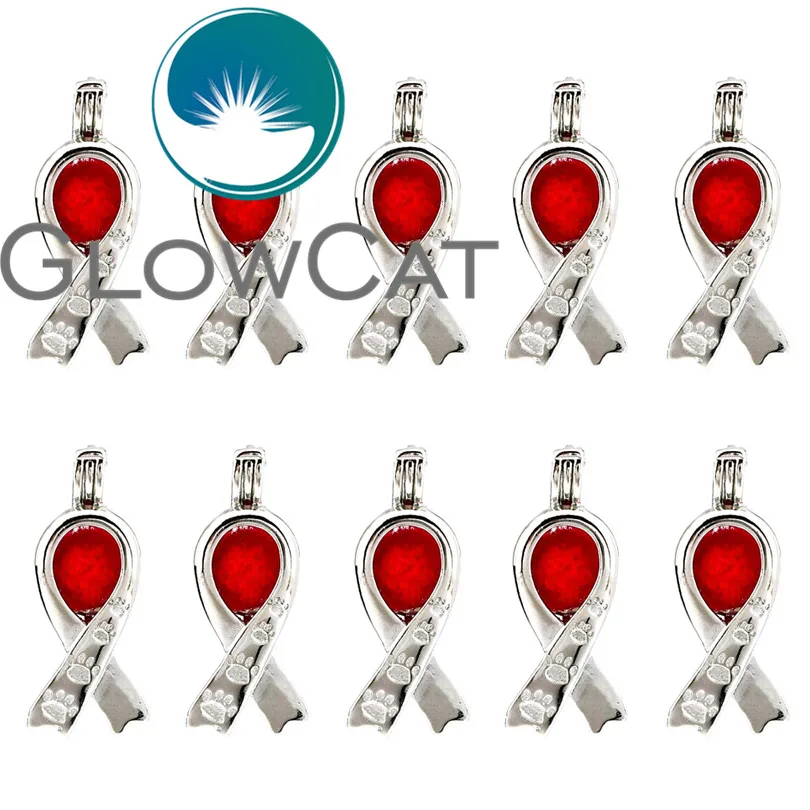 10x K646 Cancer Breast Awareness Ribbon Dog Paw Pearl Cage Jewelry Making Beads Essential Oil Diffuser Locket Pendant | Украшения и