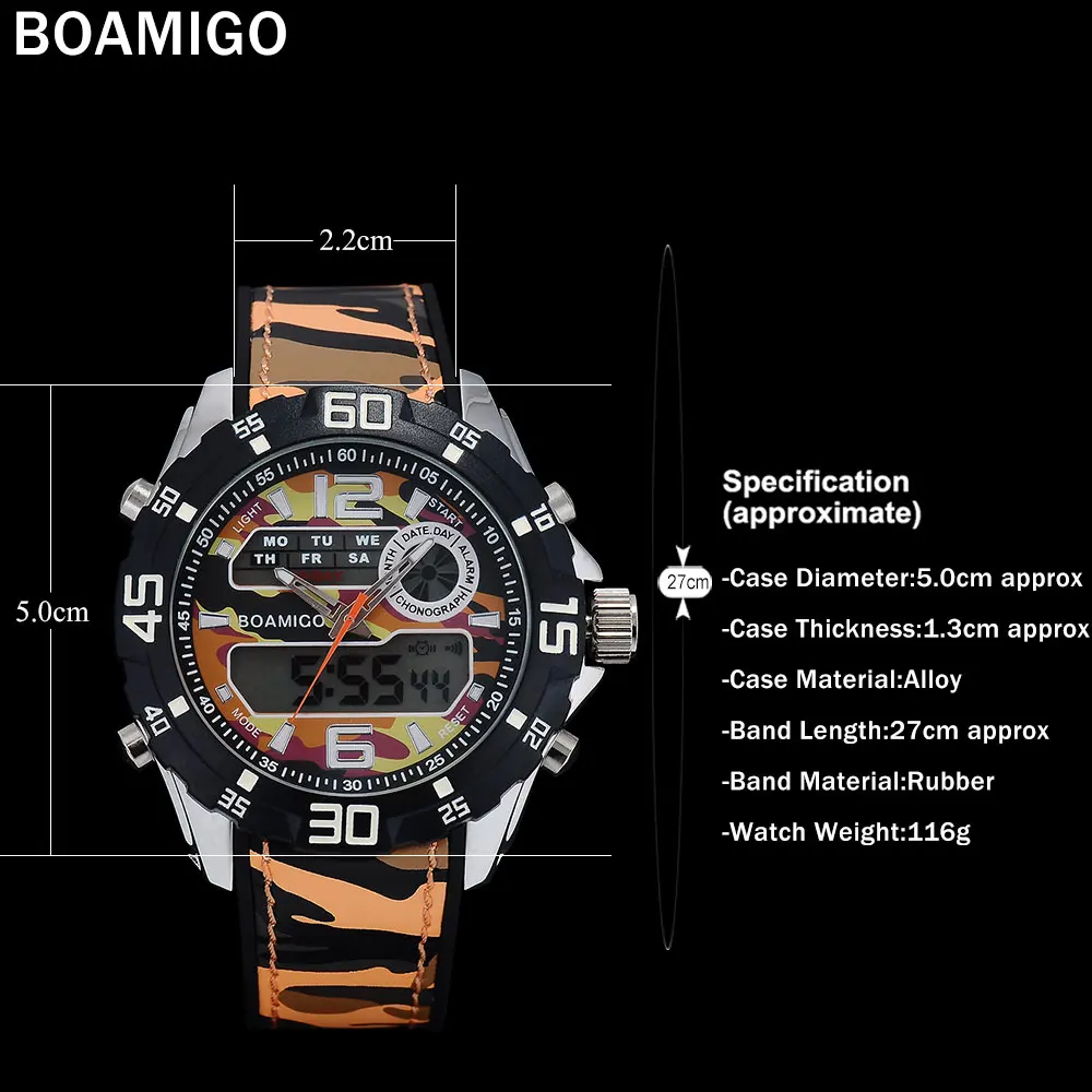 Часы BOAMIGO мужские спортивные аналоговые светодиодные водонепроницаемые с