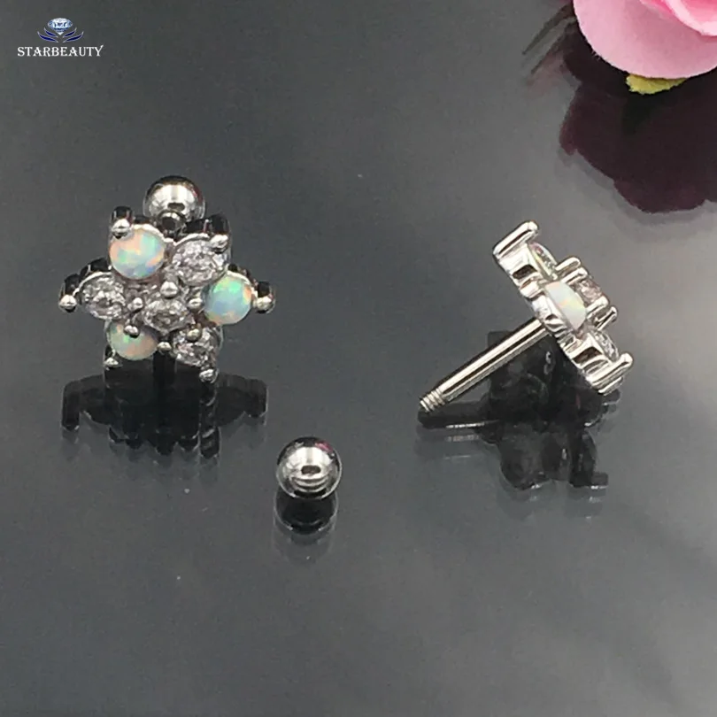 Starbeauty 1 пара роскошный Опал пирсинг для хряща уха украшение для козелка пирсинг 18 г ААА кубический циркониевый шар Пирсинг шпильки ювелирные изделия
