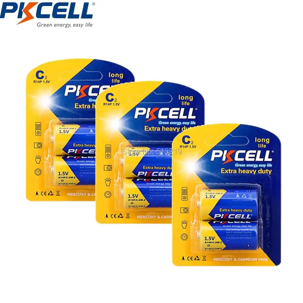 

Zinc Carbon Battery, Zn-C C/R14 1.5 V Pack of 6 Size C R14P UM2 Batteria Batteries