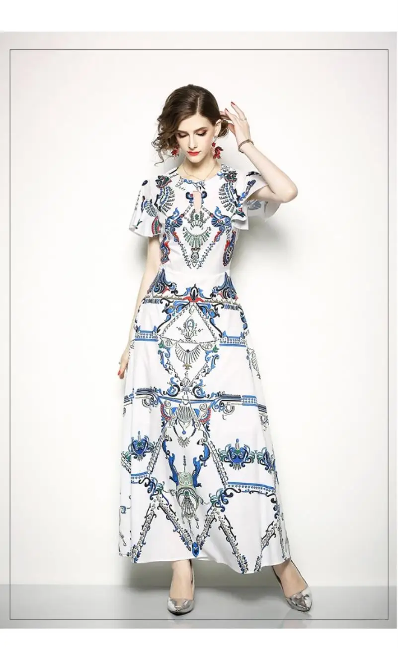 

2018 Robe Vintage Print Summer Maxi Dress Dames Women Long Retro Party Dress Robe Longue Femme