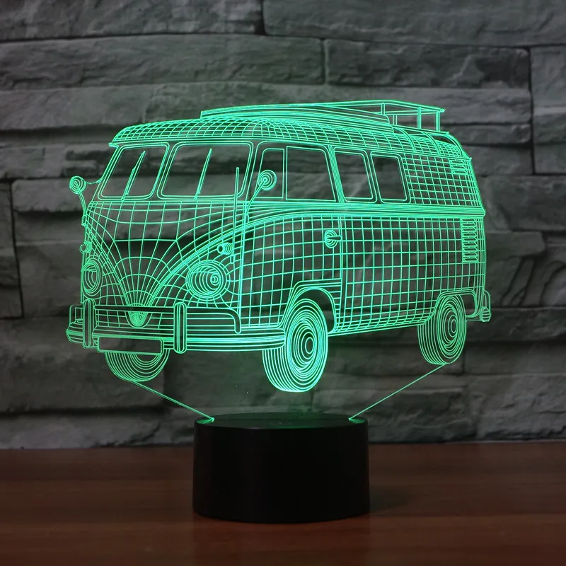 [Seven Neon] Бесплатная доставка в форме автобуса акрил 7 цветов Настольная лампа 3D