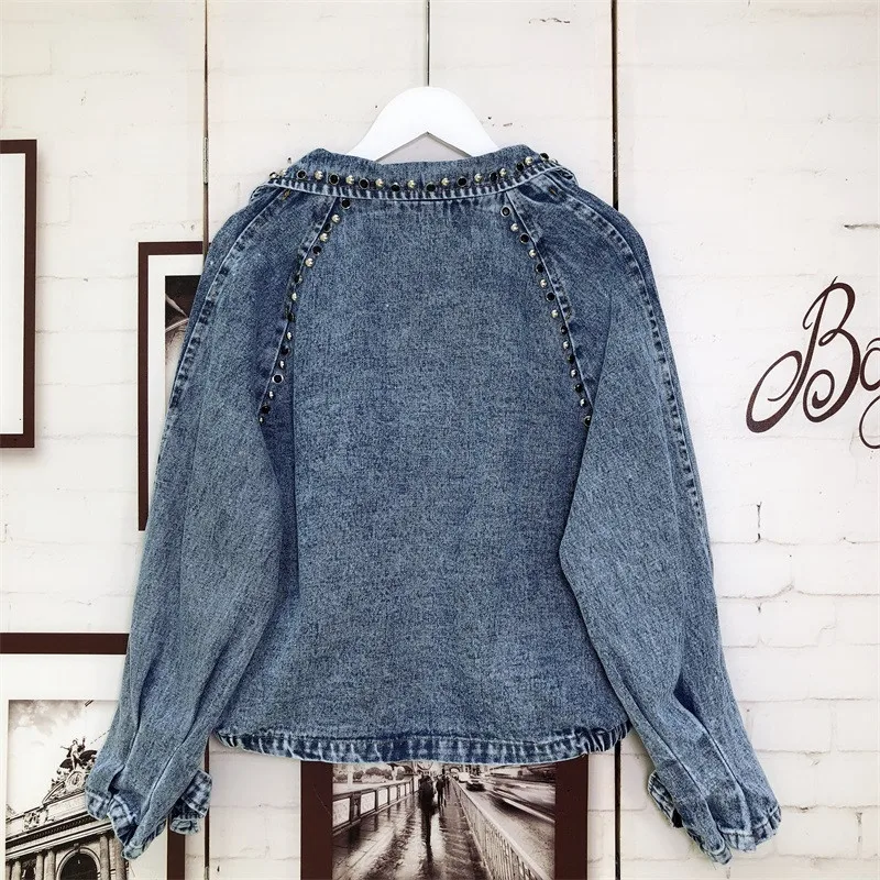 Plus Size Pearl Beading 2020 Long Sleeve Vintage Casual Jeans Coat Short Denim Jackets Women Clothes Basic Bomber Jacket SB010 | Женская