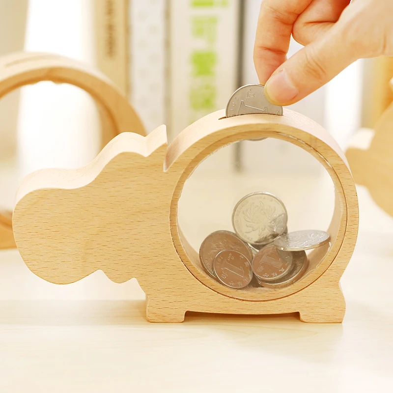 

Fashion Transparent wood animal design piggy bank coin box 15*9*3cm