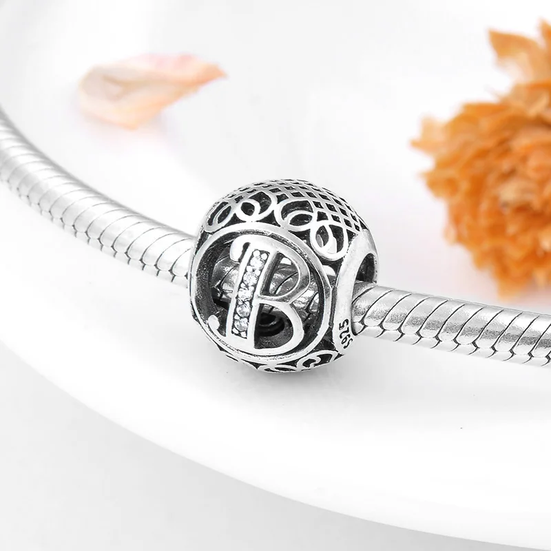 2018 Мода 925 стерлингового серебра полые Буквы B подвески CZ Бусины Fit pandora Подвески