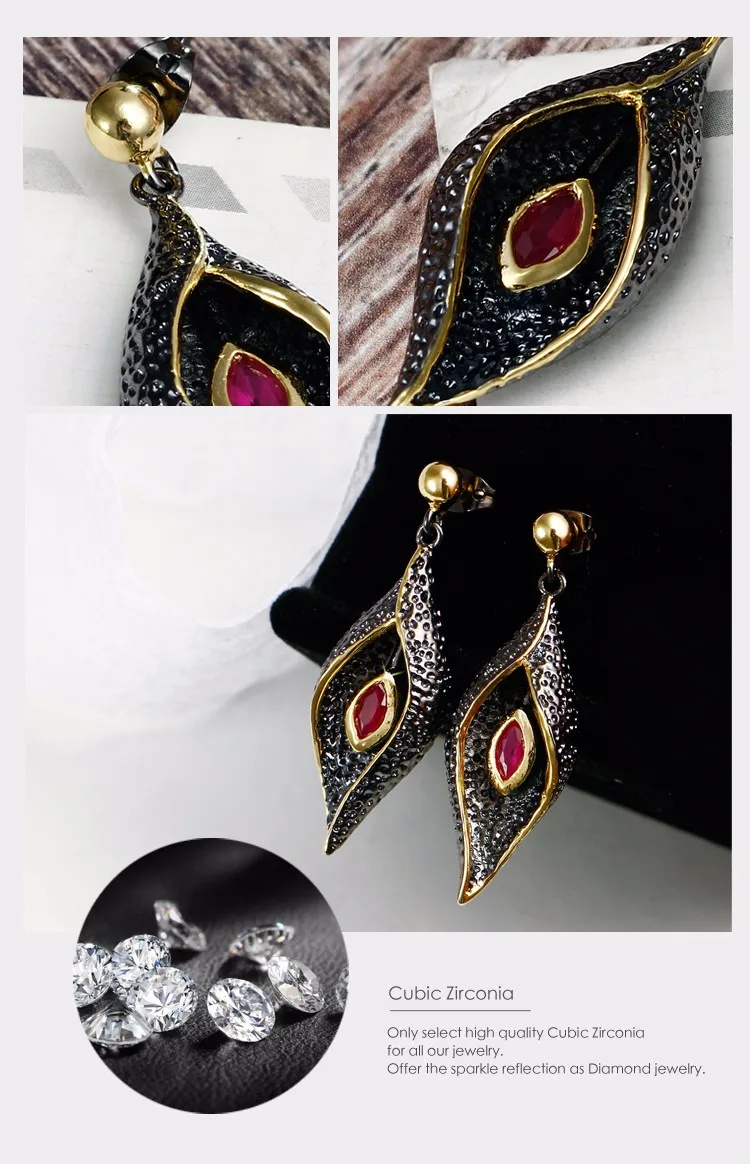 DC1989 Red Evil eyes Long Drop earrings Black Gold Plated Red Bezel setting Cubic Zirconia Brass Lead free earrings(SE3321