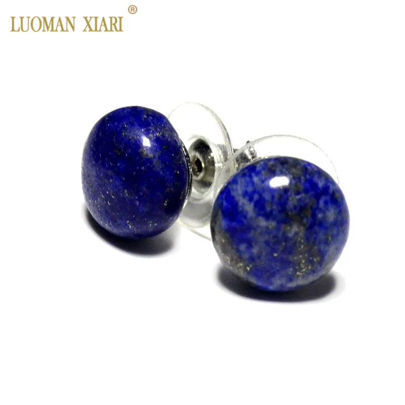 Lapis lazuli Опт AAA модные серьги из натурального аметиста розового кварца круглой формы с отжимом из нержавеющей стали подходят для женщин, девушек, друзей, подарок - Окраска металла: Lapis lazuli