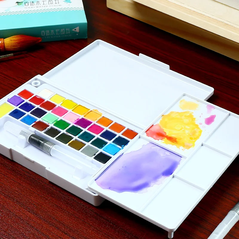 

36 Colors Art Solid Pigment Professional Box with Paintbrush Portable Set Portable Colored Pencils for Drawing Paint Watercolors
