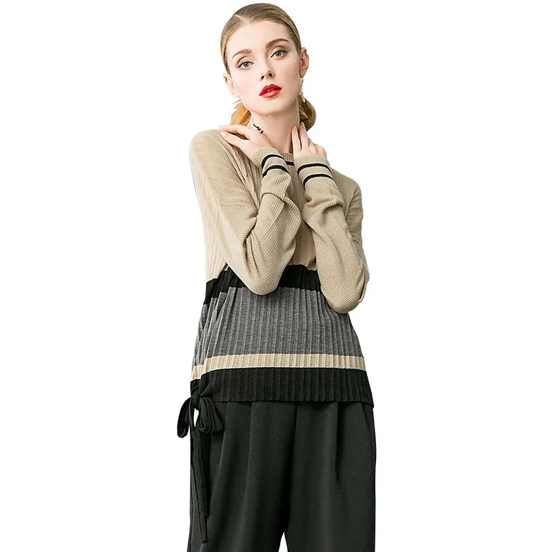 KAMIYING2019new striped sweater autumn and winter warm knit sleeves elegant party casual lace wool pull women's PKHCW806 | Женская