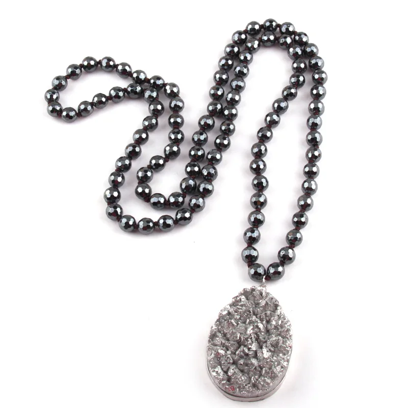 MOODPC Ограненный Золотой Гематит камень длинный узлом шеи ручная работа друза