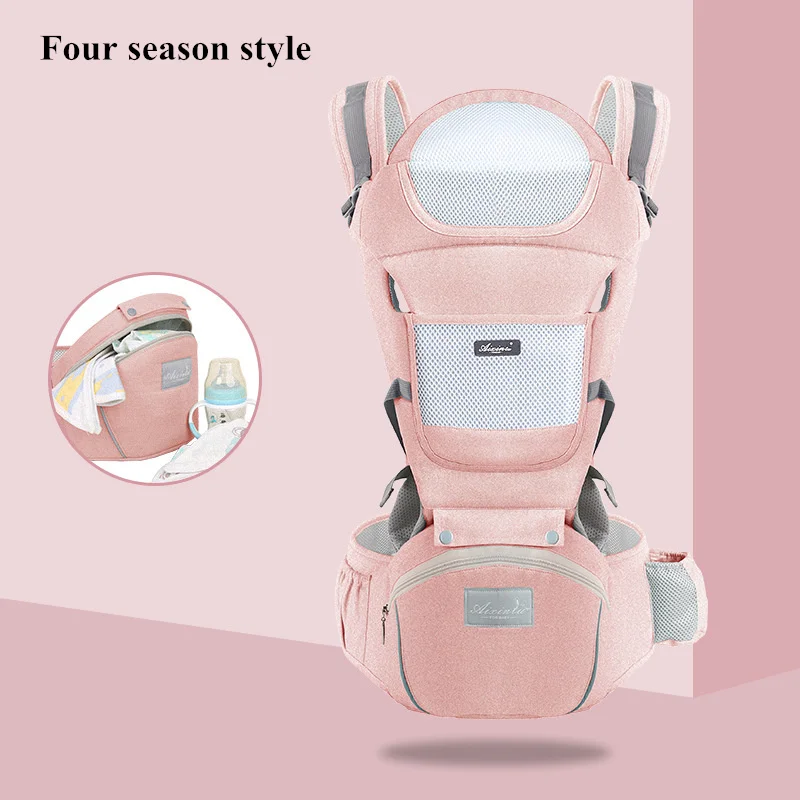 Pink Four seasons Эргономичная переноска для новорожденных, рюкзак для младенцев, слинг-кенгуру с передним бортиком для путешествий 0-36 месяцев - Цвет: Pink Four seasons