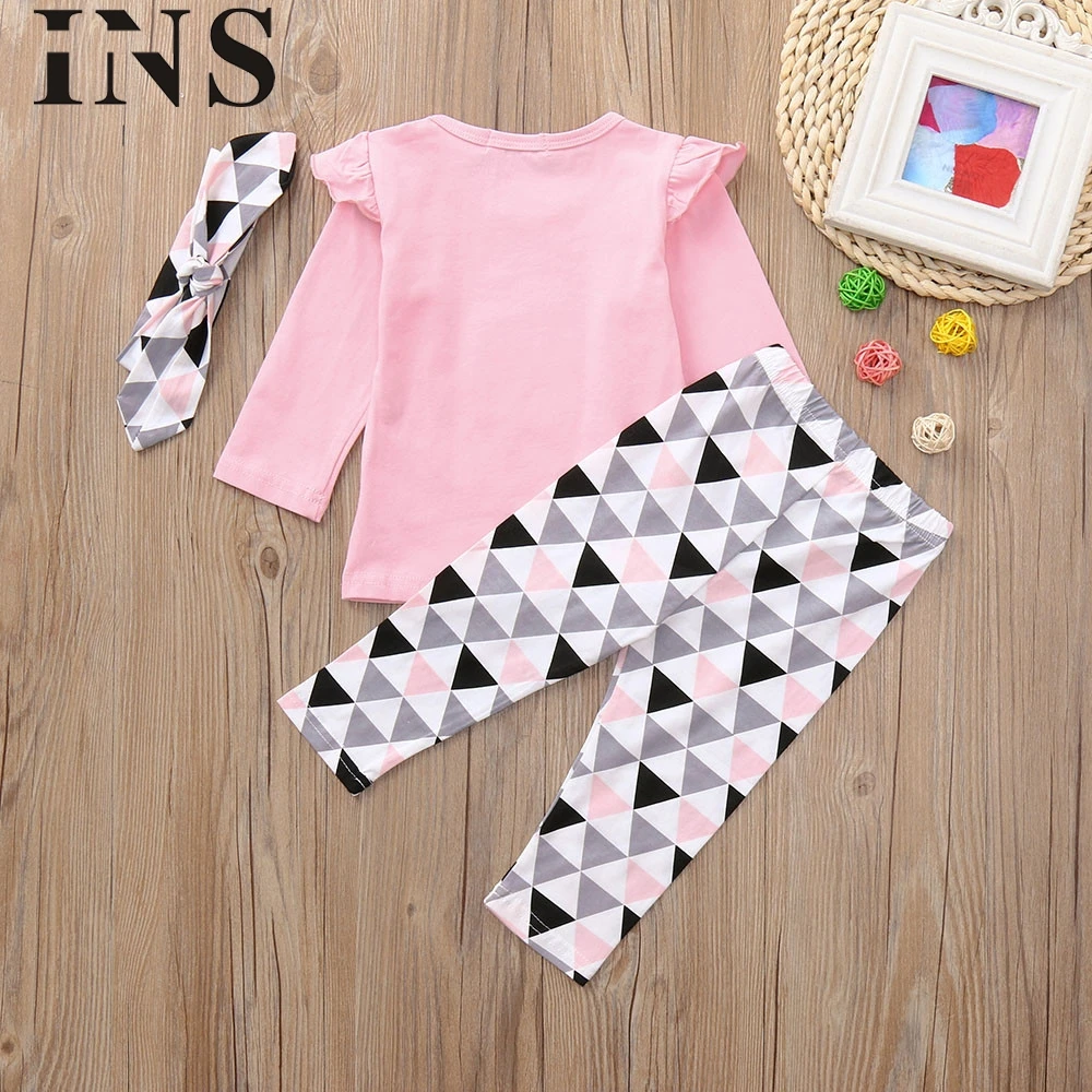2018 new fashionNewborn Toddler Infant Baby Girls Letter Print Tops Geometric Pants Outfits Set for children L1025 | Детская одежда и