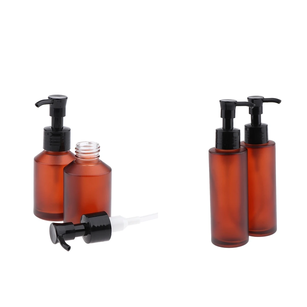 4pcs Empty Glass Pump Bottle Refillable Cosmetic Lotions 100ml 60ml | Красота и здоровье
