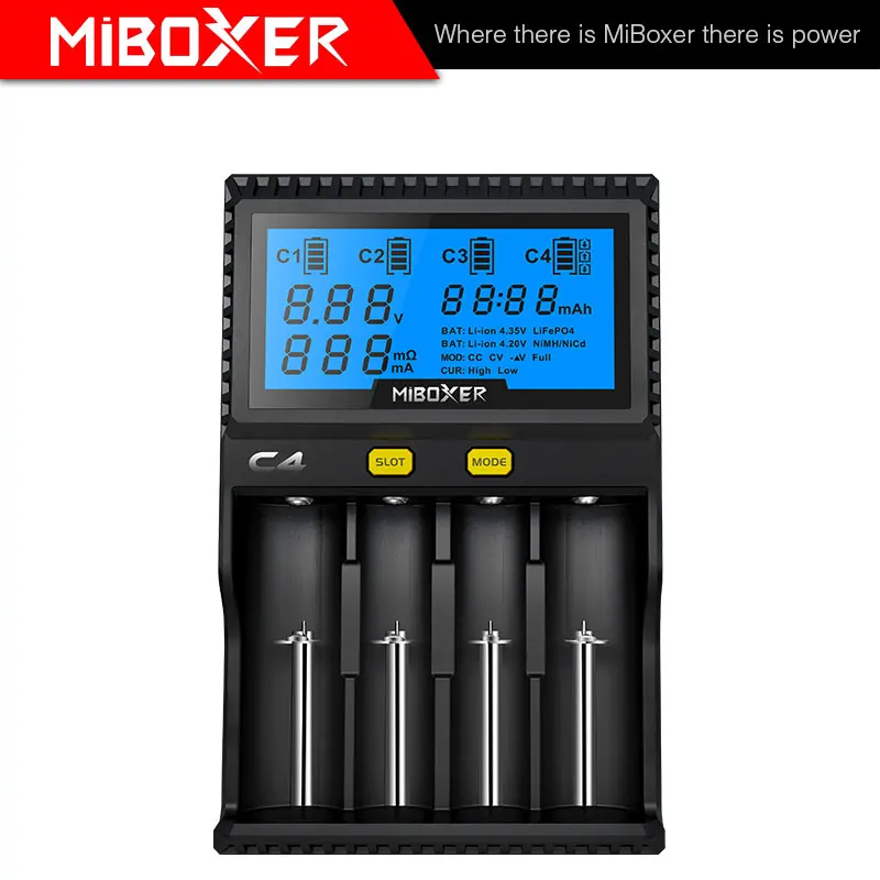 Новые miboxer C4 ЖК дисплей Smart Батарея Зарядное устройство для литий ионных IMR ICR LiFePO4
