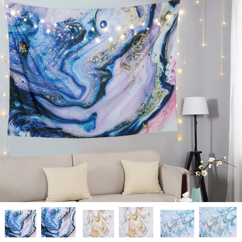 Синий завиток гобелен под мрамор печать полиэстер настенный ковер Коврик для