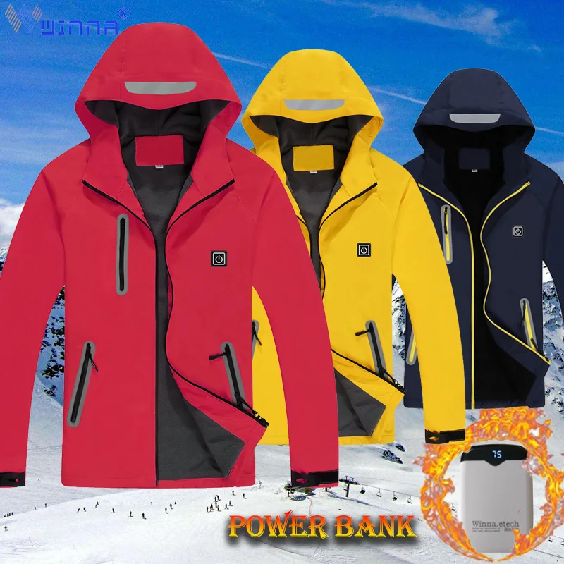 Ветрозащитная теплая куртка с внешним аккумулятором Тепловая капюшоном зимняя