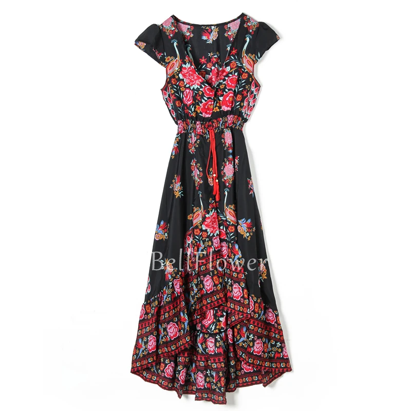 Винтаж Лето Boho платье Для женщин Etehnic Sexy печати ретро макси с бахромой пляжное в