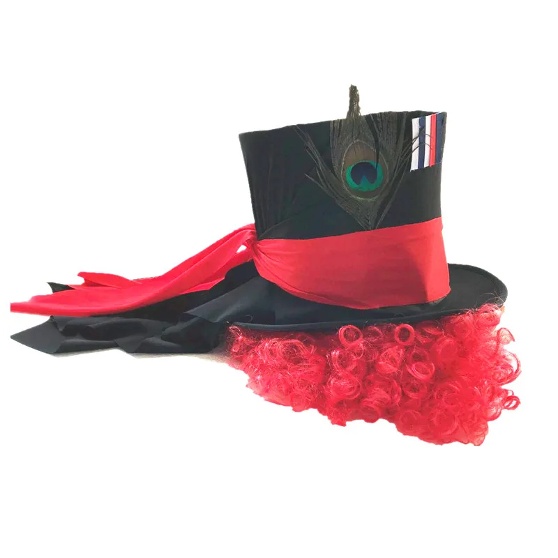 Costumebuy Алиса в стране чудес шляпа безумного Шляпника Косплей Тарра. оранжево-красный вьющиеся волосы Mr mad шляпа парик роль играют с ума шляпа