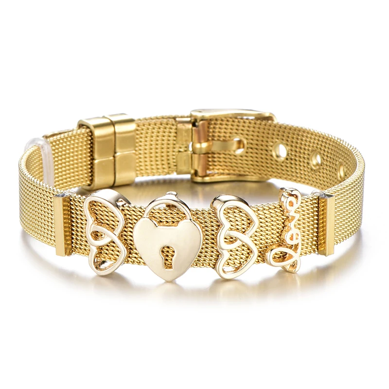 Hot Sale Various Stainless Steel Woman Men Brand Bracelet Mesh Set Crystal Love Heart Anchor Charms For Lovers Gifts | Украшения и