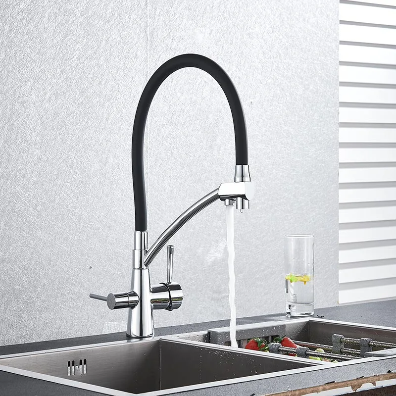 Chrome black pipe Кухонный фильтр кран чистой воды Смеситель кран двойные ручки очистки кухонный кран горячей и холодной воды - Цвет: Chrome black pipe
