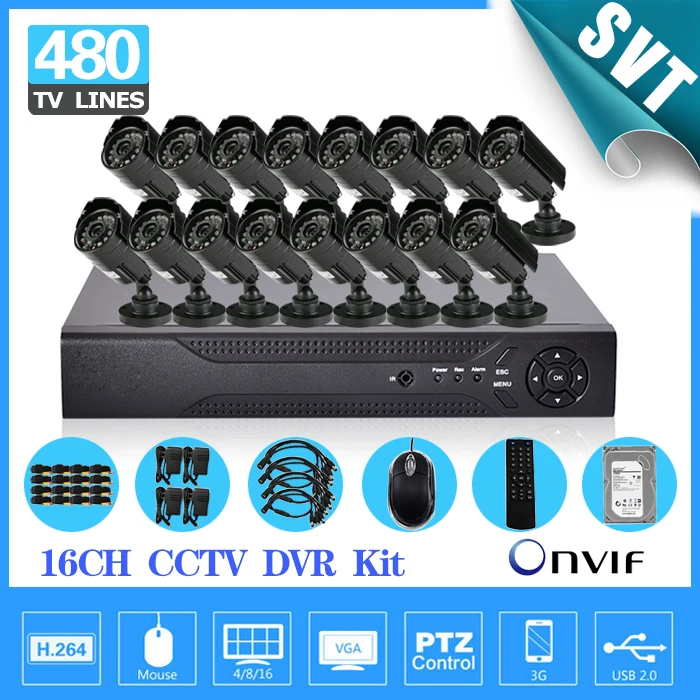 16ch охранных 16 шт. 480TVL системах видеонаблюдения комплект камеры DVR Запись с HDMI 1080 P 1