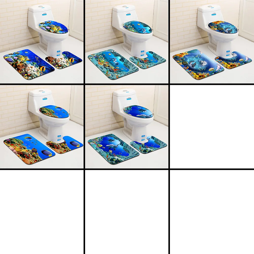 3d underwater world bathroom shower bath mat toilet lid cover bathroom carpet rugs home decoration dolphin bathroom mat set free global shipping