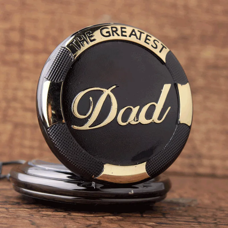 

Vintage Black Golden Luxury THE GREATEST DAD Quartz Pocket Watch Fob Chain Necklace Men's Fathers Gifts Clock Relogio De Bolso