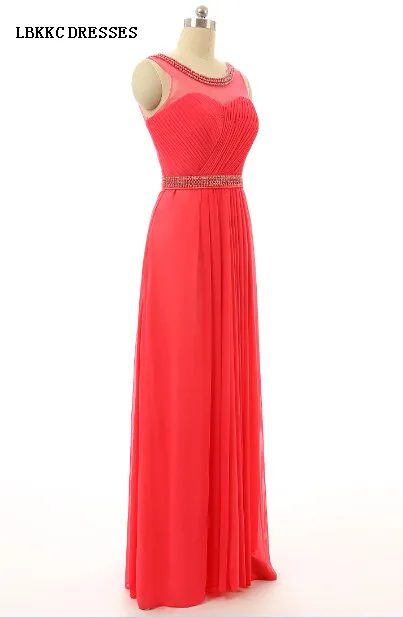

Sleeveless Floor Length Long Chiffon Ruffle Beaded Cheap Prom Dresses Vestidos Para Formatura Longo