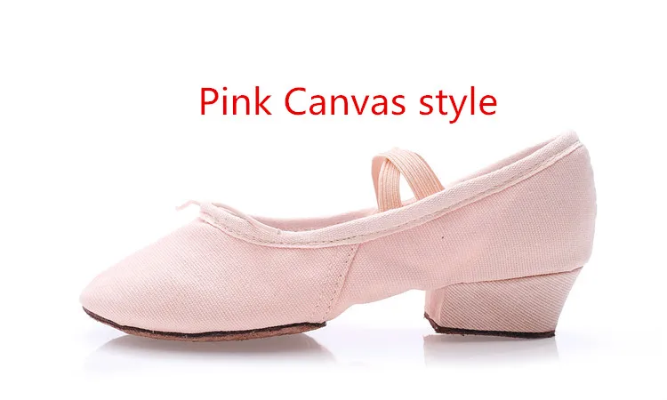 Pink Canvas Adult GNFION балетные туфли на каблуке для взрослых танцевальные женские мягкие кожаные тренировочные учительские - Цвет: Pink Canvas Adult